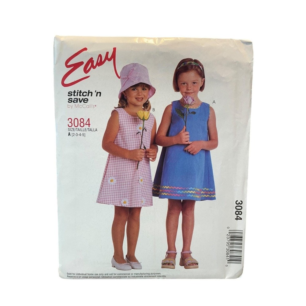 McCall's Sewing Pattern Girls Size 2-5 Dress 3084 Easy Stitch N Save A-Line